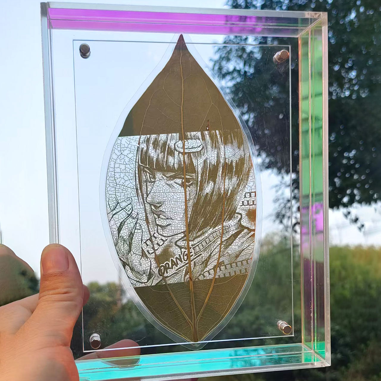 Anime Character Leaf paintings & Leaf carvings With Frame